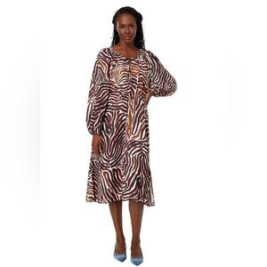 NWT TOMMY BAHAMA FUN ZEN ZEBRA PRINTED MIDI DRESS BROWN/TAN WOMENS SIZE SMALL
